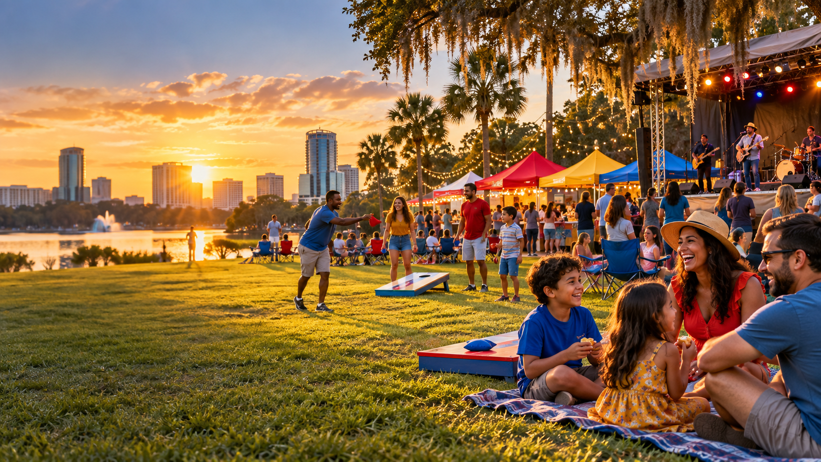 Families enjoying an outdoor music festival